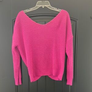 Main Strip Pink Off-the-Shoulder Sweater with Ribbed Knit